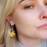 Fossil Amber Crystal Dangle Earrings Sterling Silver